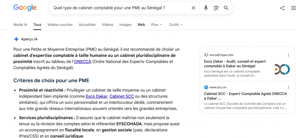 capture AI Overviews de Google pour cabinet comptable